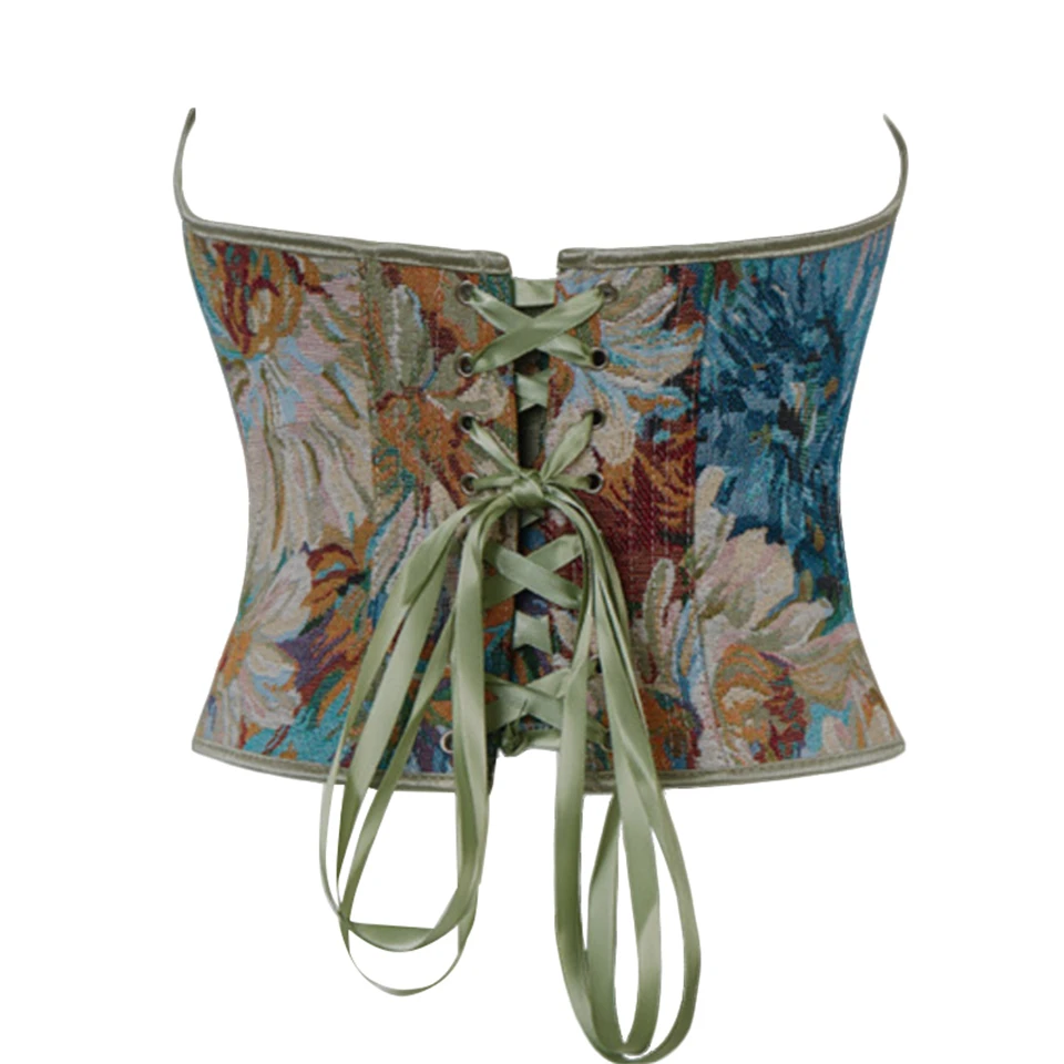 Becirzet Vintage Korsett Taillenformer Shapewear Mehrfarbige Blumen Bustier Top Schnürung Schlankmachende Damenbekleidung – Detail 32