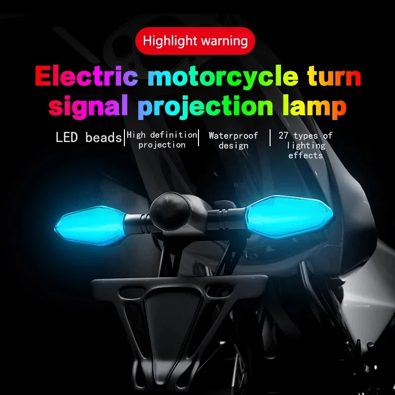 EURS Motorcycle LED 27 Modes Color Projection Lamp Turn Signal Lamp  Sequential Flowing Flash Indicator Lights Running Light
