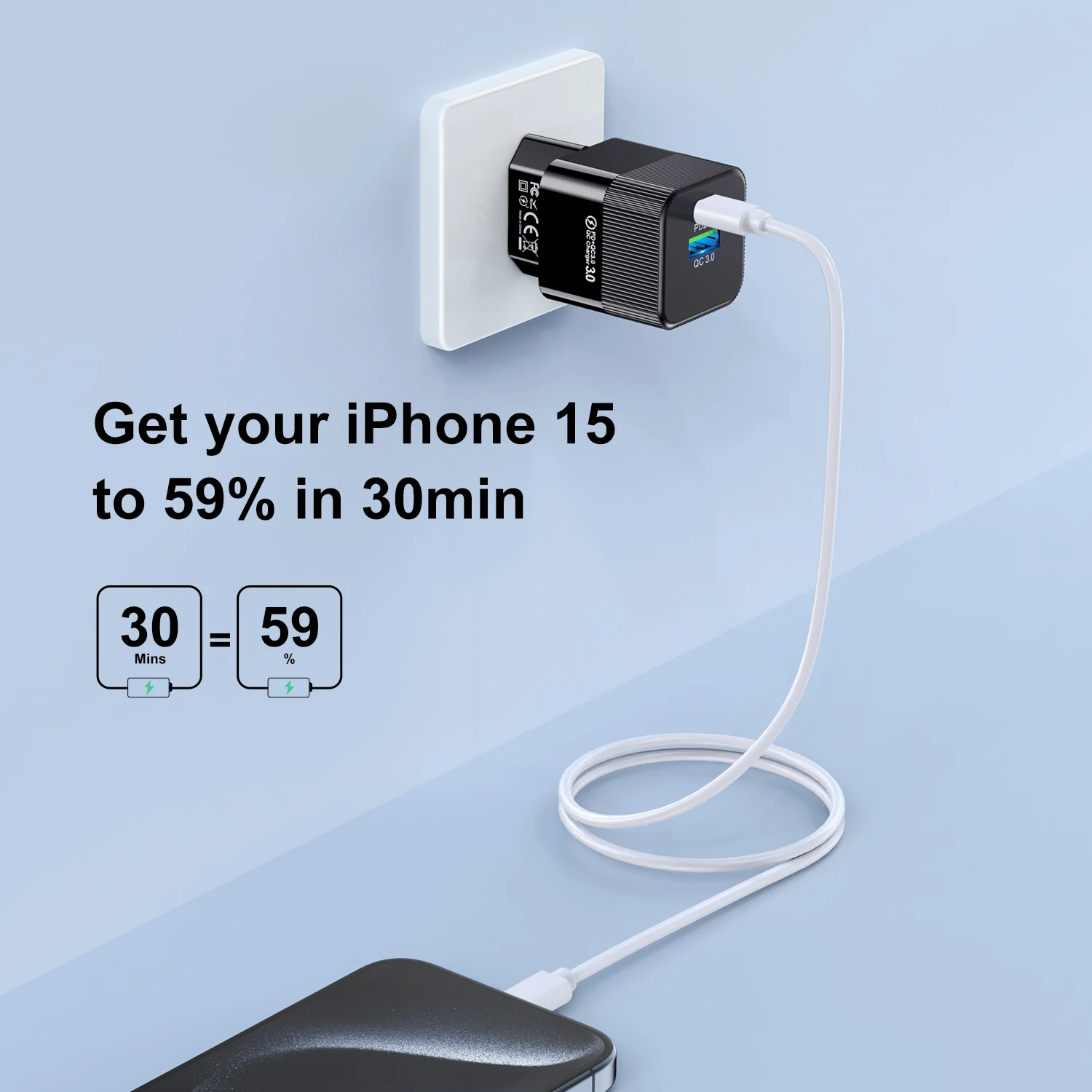 25W USB C Fast Charger for iPhone 15 Pro Max PD Fast Charging Charger QC 3.0 Quick Chargers EU US Plug USB Type C Mini Charger