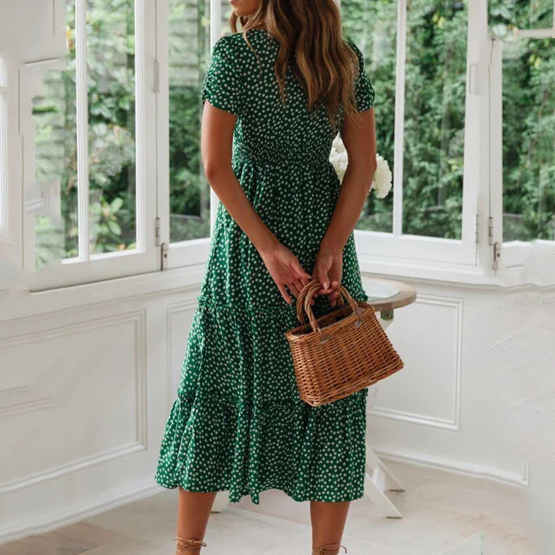 Vestidos Vintage Vintage Print Puff Sleeve summer Beach sweet dresses Casual Square collar floral maxi long dress 2022 festa