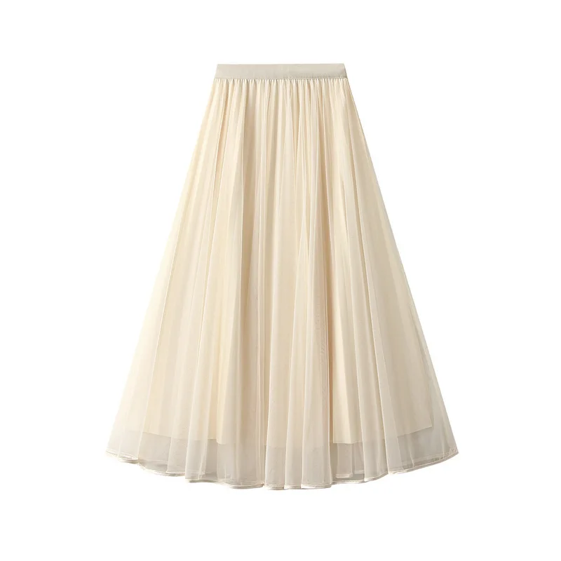 

2023 Autumn New Fairy Mid Length Dress A-Line Pleated Skirt Wearing High End Korean Mesh Halfskirt On Both Sides