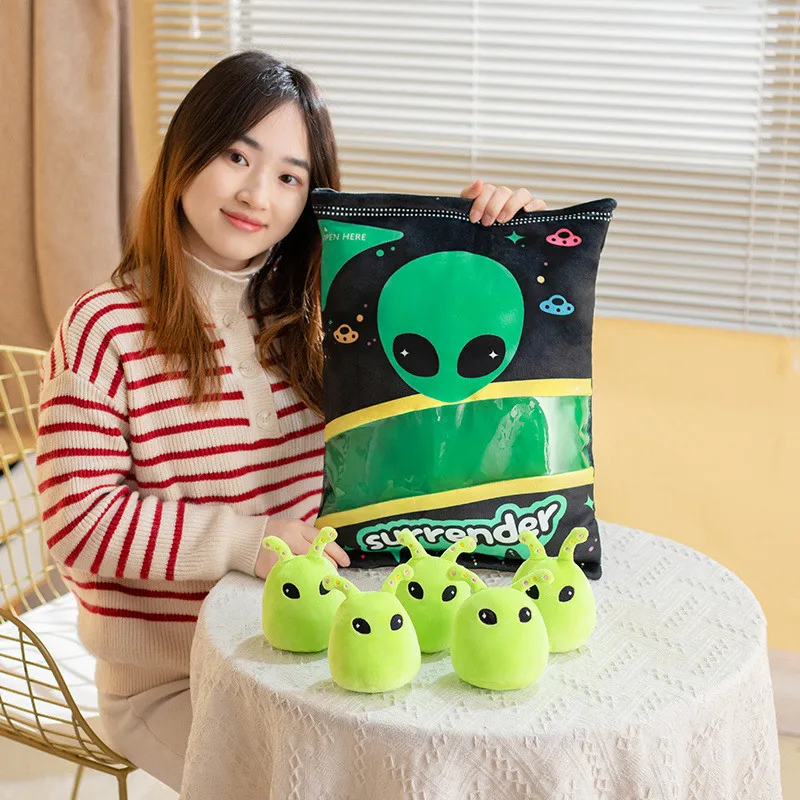 Creative Alien Caterpillar Monsters Throw Pillow Donuts Chips Snack In a Bag Stuffed Pudding Snack Cushion Birthday Gift for