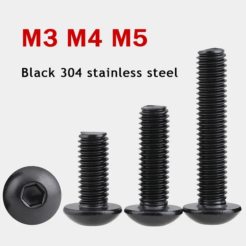 M3 M4 M5 304 Stainless Steel Black Oxide Hexagon Socket Cap Screws / Button Head Allen Bolts DIN7380 (10-30pcs)