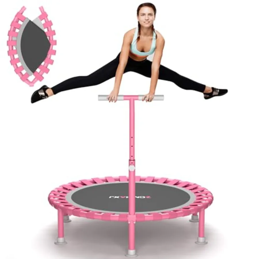

Foldable Mini Trampoline 40 Rebounder for Adults Indoor Fitness Workout Equipment with T-Shaped Adjustable Bar 450lbs Capacity