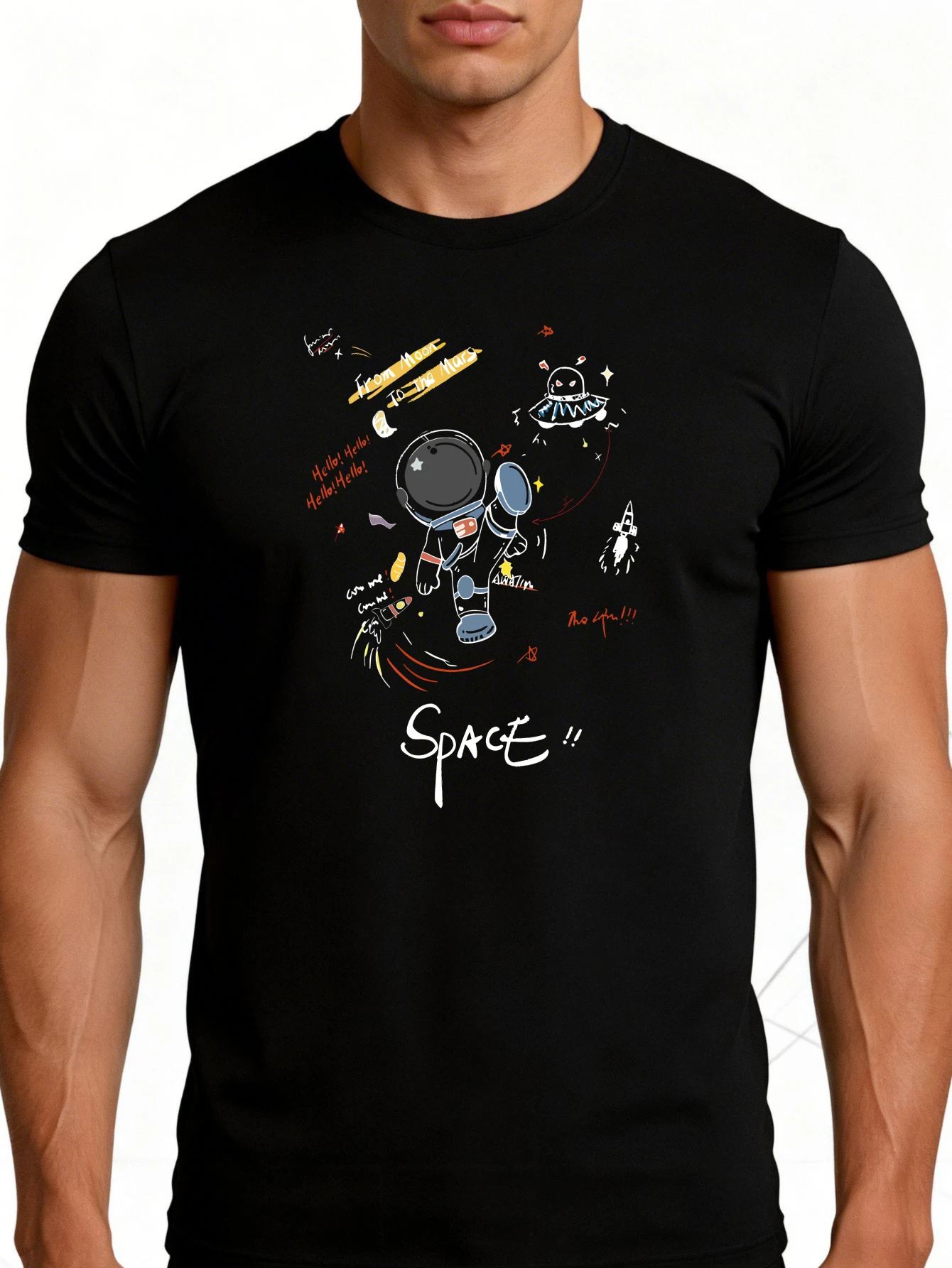 Men's Graphic T-Shirt - Breathable, Soft, Lightweight - Space Astronaut Rocket Alien Planet - Retro Fun Graphic Casual Short Sleeve Summer Top, Gift for Him