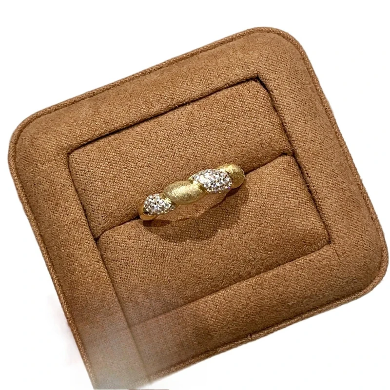 

Light luxury French 24k gold simple micro-inlaid brushed croissant ring women's exquisite creative ring