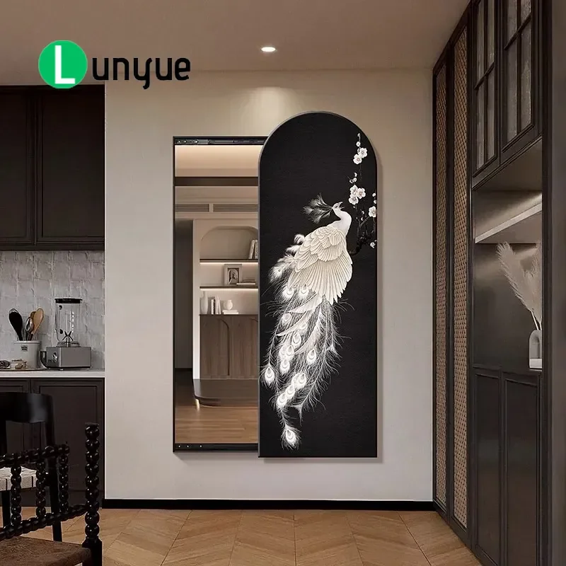 Medieval Style Peacock Decorative Painting French Retro Living Room Wall Art Hidden Push Pull Full Body Mirror Advanced Sense