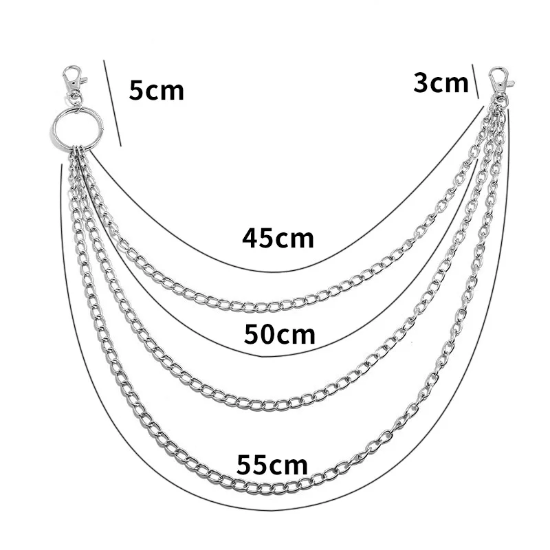 1/2/3 Size Metal Belt Chain HipHop Rock Punk Hook Trousers Pant Waist Link Metal Wallet Chain Keychain Ring Clip Keyring Jewelry image 3