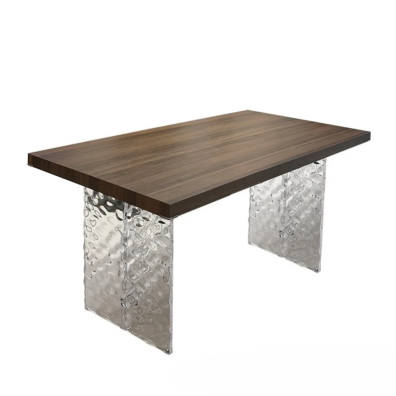 Acrylic water ripple suspended black walnut wood grain rock slab dining table and chairs household minimalist style medieval