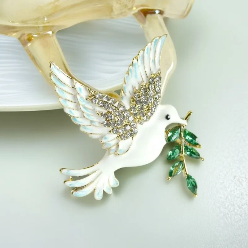 Wholesale of Alloy Enamel Peace Dove Brooch with Dripping Oil Crystal Chest Flower Pin view 2