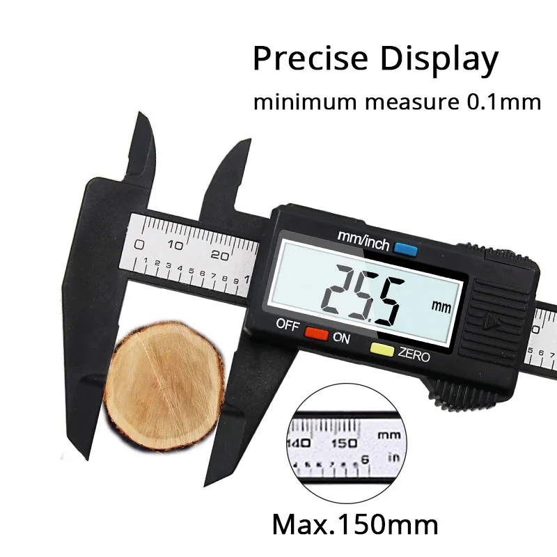 Imagem -02 - Digital Plastic Carbon Fiber Micrômetro Vernier Caliper Ferramenta de Medição Profundidade Régua Messschieber Paquimetro 150 mm