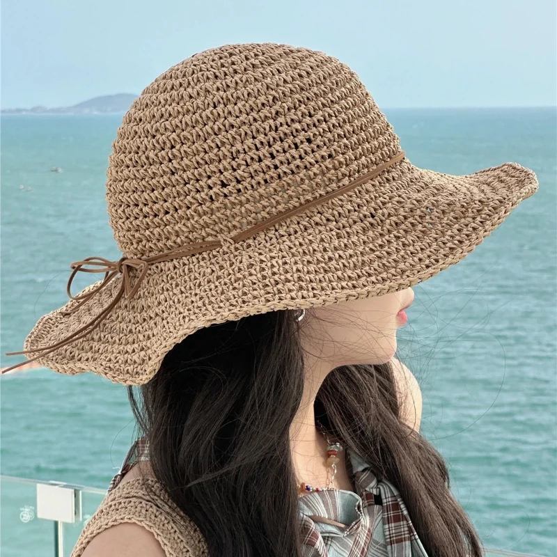 Summer Beach Korean Straw Hat for Women Visor Bucket Hat Hand Weaving Panama Girl Fishing Chapeau Sun Hats for Women