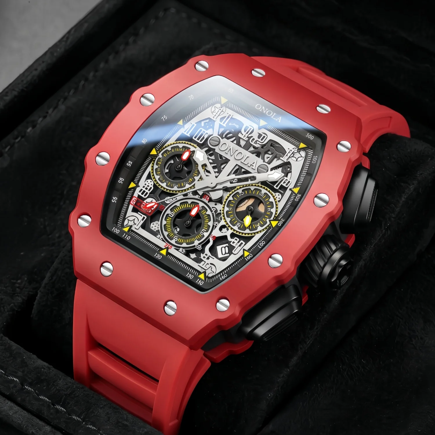 ONOLA Men's Timing Quartz Watch Silicone Strap Multi functional Dial Fashion Business Outing Party Wear Men's Daily Gifts