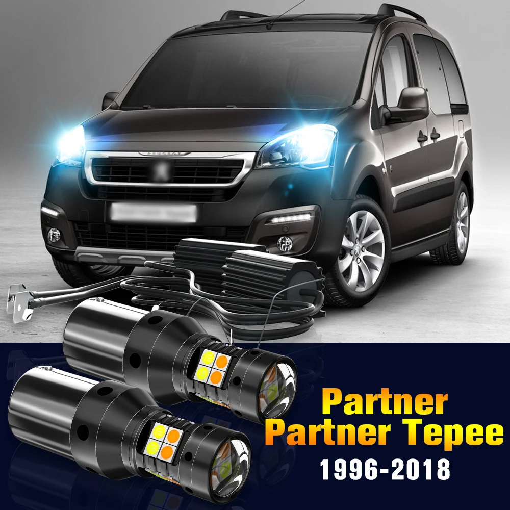 

2pcs LED Dual Mode Turn Signal+Daytime Running Light DRL Lamp For Peugeot Partner Tepee 1996-2018 2008 2009 2010 Accessories