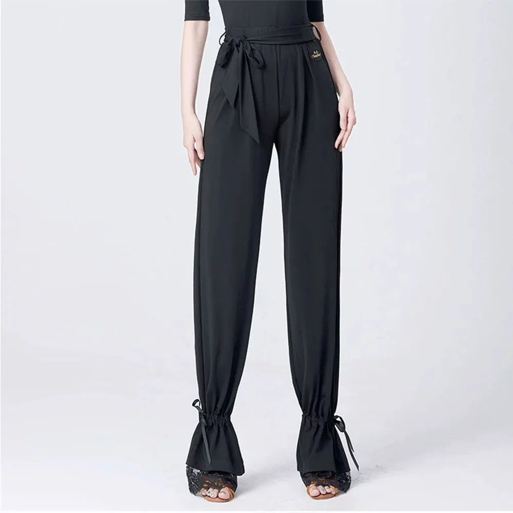 

Elastic waisted Latin dance training suit with drawstring lace pants, ballroom dance women's pants, adult ballroom dance pants
