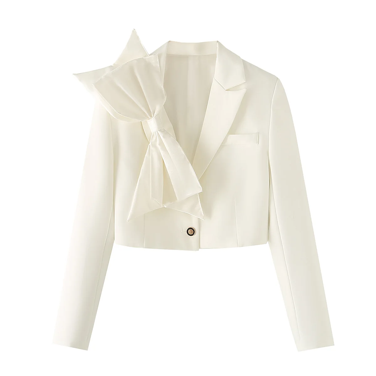 Tangada Women Solid Bow Crop Blazer 2024 Female Long Sleeve Jacket Outwear DA017