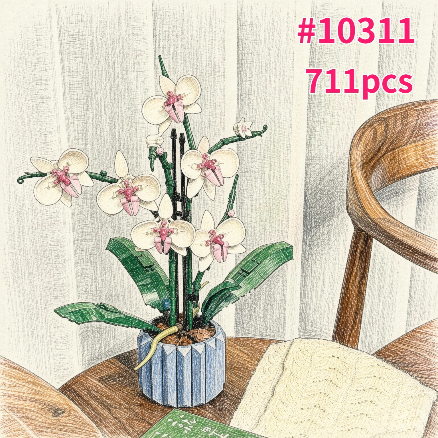 Icons Bouquet of Artificial Flower Orchid Potted Model Building Blocks Adult Plant Series Suitable for Halloween Christmas Gifts