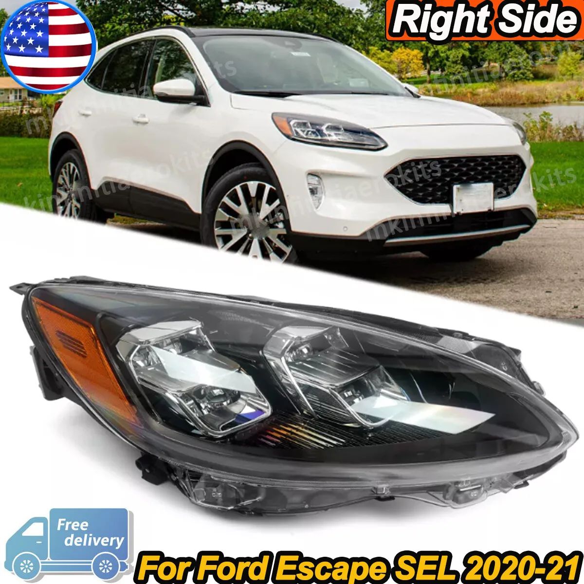 Front Head Light Right Replace For Ford Escape SEL Sport 4-door 2020 2021 Right Passenger Right Side LED Headlight Head Lamp