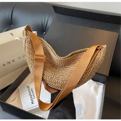 Straw Crossbody Bags Women Fashion Korean Solid Color Handbags 2024 New Summer Weave Beach Vacation Bag Travel Handbags Female