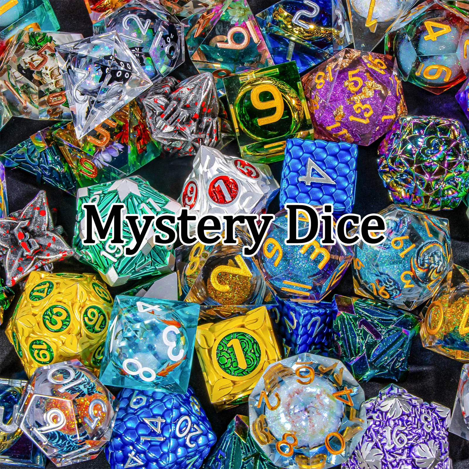 مجموعة نرد متعددة السطوح من Mystery DND للعب الأدوار، حافة حادة أو نرد D&D معدني D20 D12 D10 D8 D6 D4 الزنزانة والتنين #1