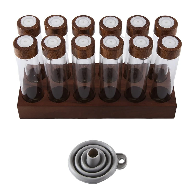 12PCS Coffee Bean Storage Tubes Coffee Bean Cellar Wooden Display Stand And Funnel Espresso Accessories Parts