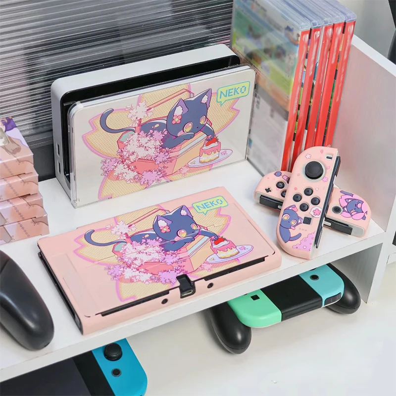 

Cute Neko Cat Nintendo Switch OLED Case Nintend Switch Hard Shell Protective Housing Thin Cover Skin NS Switch Game Accessories