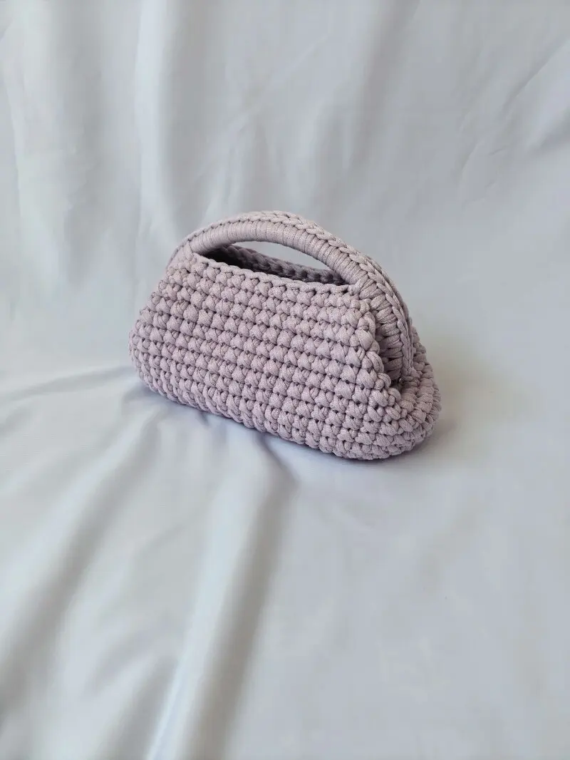 Handgestrickte Modische Clutch-Tasche für Damen, Makronen-Bonbonfarbene Gestreifte Leinen-Webe-Umhängetasche – Detail 6