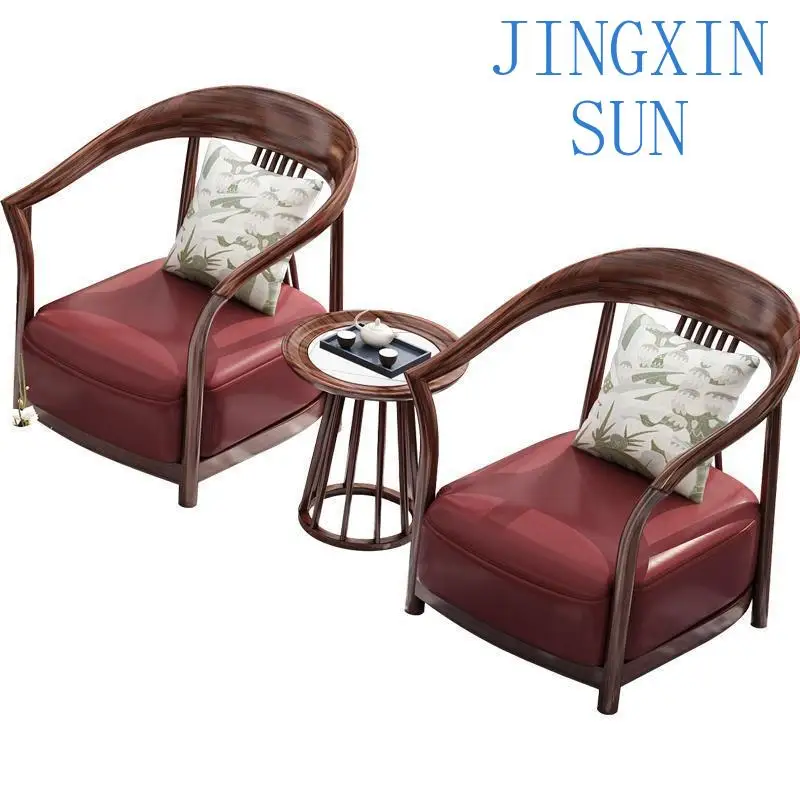 New Chinese solid wood ebony leisure chair three-piece set modern simple high-end chair bedroom sofa lazy chair