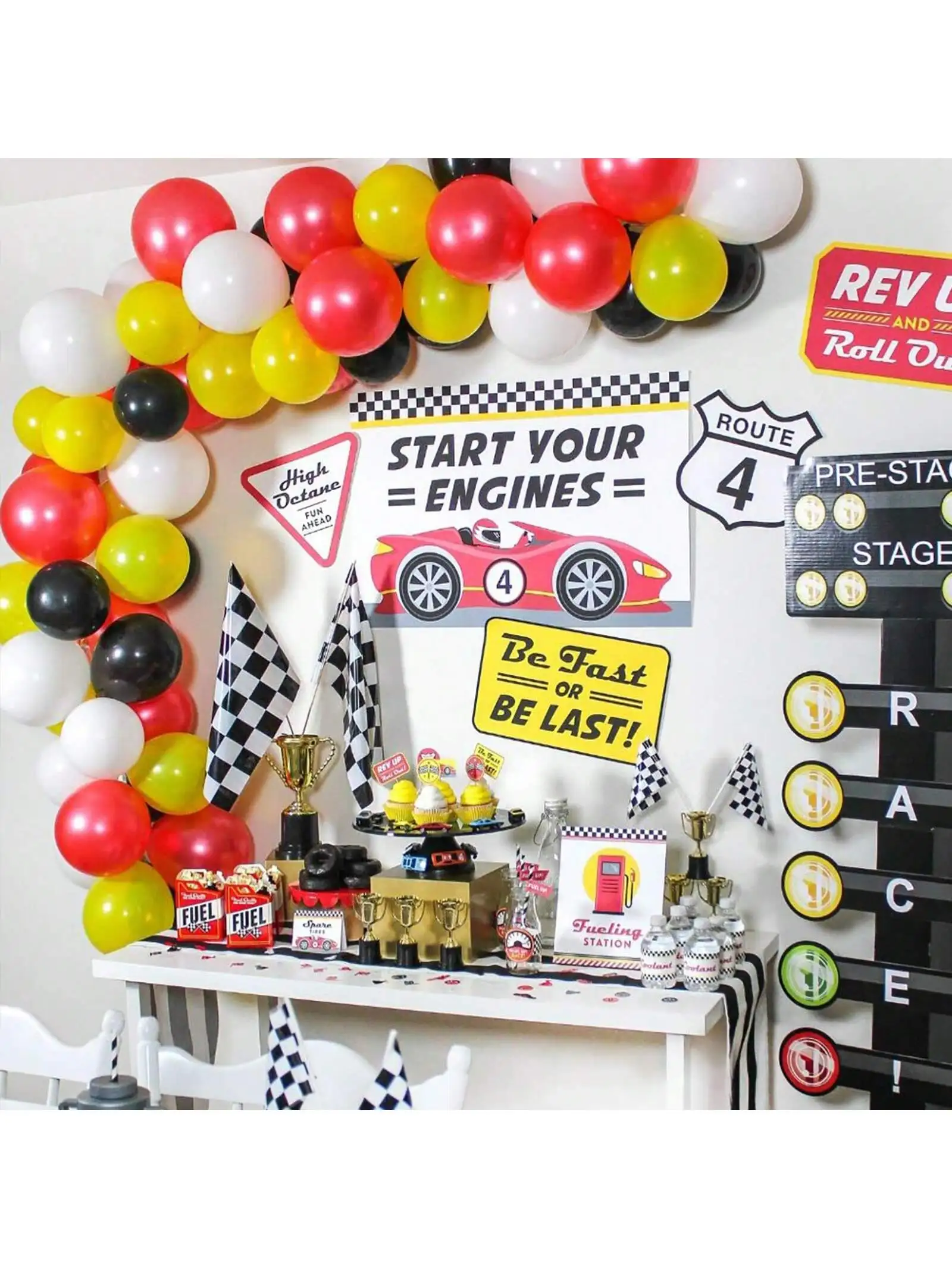Neuheit 6/12 Stück Rennwagen-Popcorn-Leckerli-Boxen mit Flaggen, schwarz-weiße Rennflagge für Rennwagen-Thema, Geburtstagsfeier, Dekoration – Detail 2