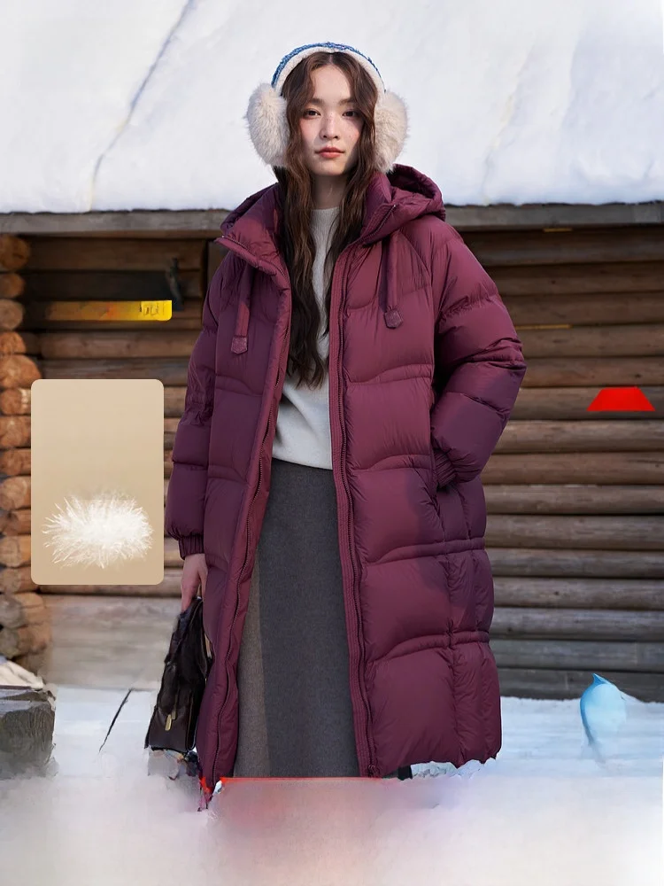 

High-Insulation down Jaet Snowy Commute Casual Women's Coat Warmth Sli Hooded Zipper Closure Long Sve Mid-Length