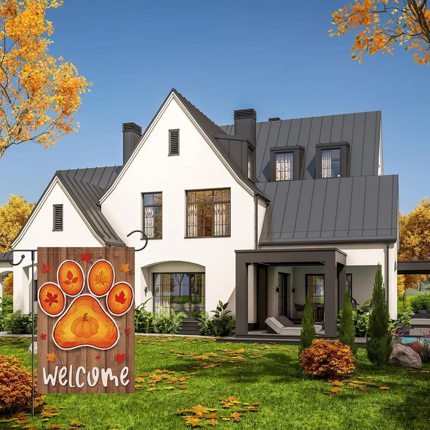 Dog Paw Fall Garden Flag 12x18 Double Sided Leaves Pumpkin Thanksgiving Welcome Yard Flag for Autumn Decorations LLE WWL UUN