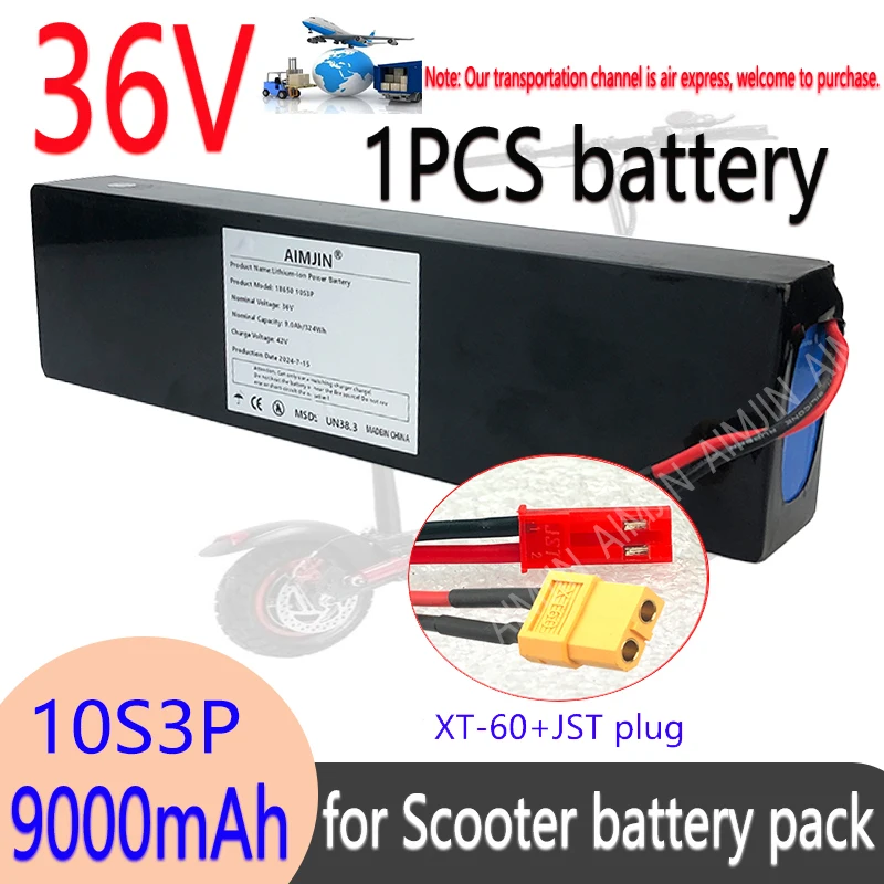 New 36V 9.0Ah 18650 Rechargeable Lithium Battery Pack 10S3P 120000mAH 500W High Power Modified Bicycle Scooter Car with BMS