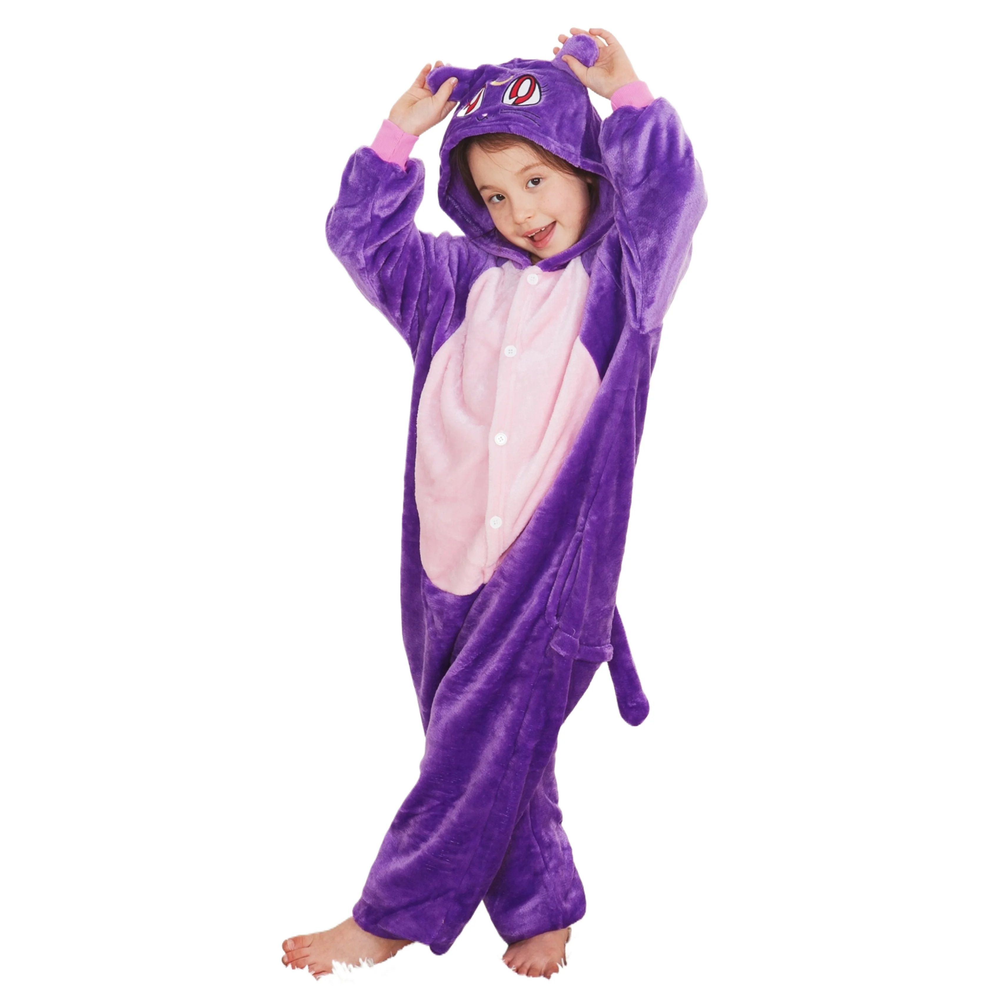 Girls Boys Cartoon Onesies Kids Children Cute Purple Cat Animal Pajamas Kigurumi Cosplay Costumes For Christmas Halloween Party