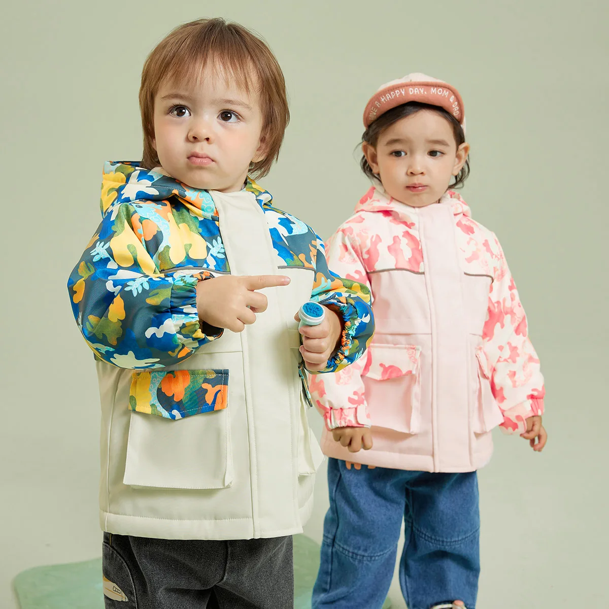 Amila Baby Overcoat 2023 Autumn New  Dragon Digital Printing Splicing Design Warm Girls And Boys  Outerwear Children Clothes