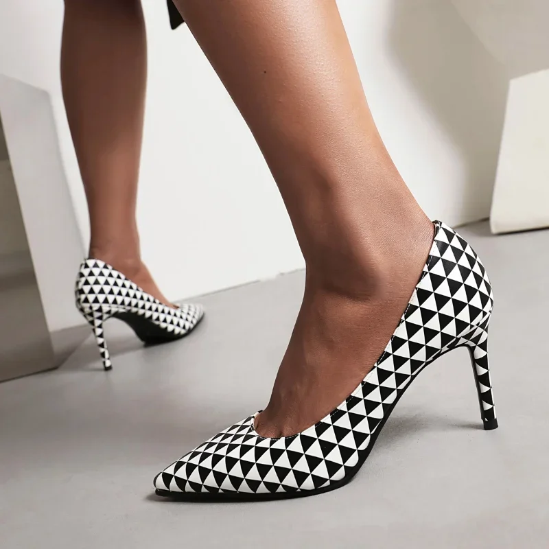 

Прямая поставка 2025, модные осенние туфли-лодочки в клетку, женские туфли на высоком каблуке с острым носком, вечерние новые туфли на шпильке для женщин, зеленые