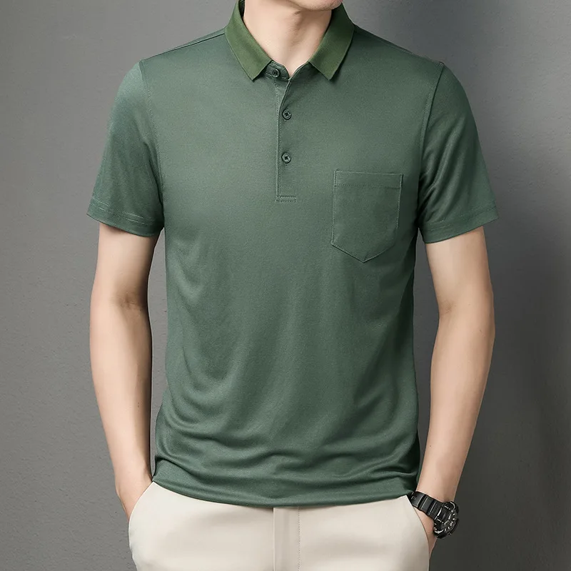 

Brand Polo Shirt Men 2022 Summer Solid Color Turn-Down Collar Business Casual Men Polo Short Sleeve Pocket Men Clothing