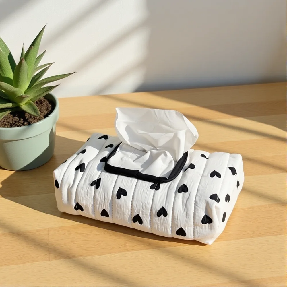 Black White Heart Cotton Tissue Box Wet Wipes Case Removable Paper Holder Storage for Napkins Multi-Purpose Tissue Box
