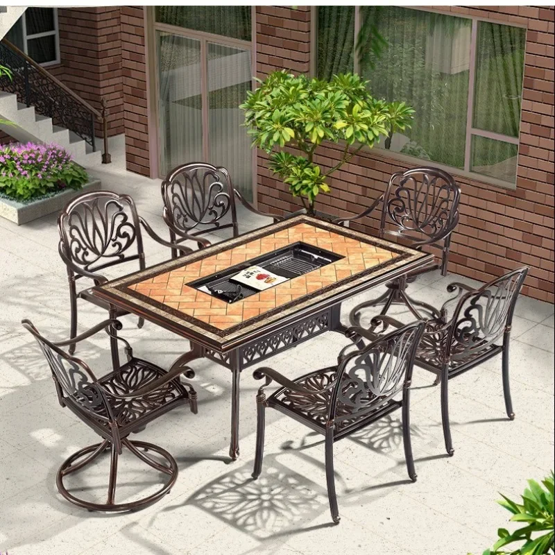 Outdoor cast aluminum table and chair, villa, courtyard garden, homestay, waterproof and sunscreen, leisure tea table, outdoor