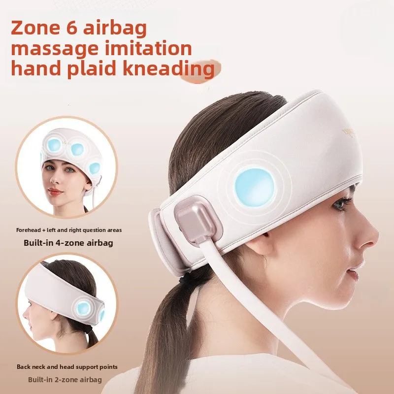 Electric Head Massager with Heat Air Pressure Head Massage Device Eye Muscle Massager Hot Compress Music 6-Zone Relieve Migraine