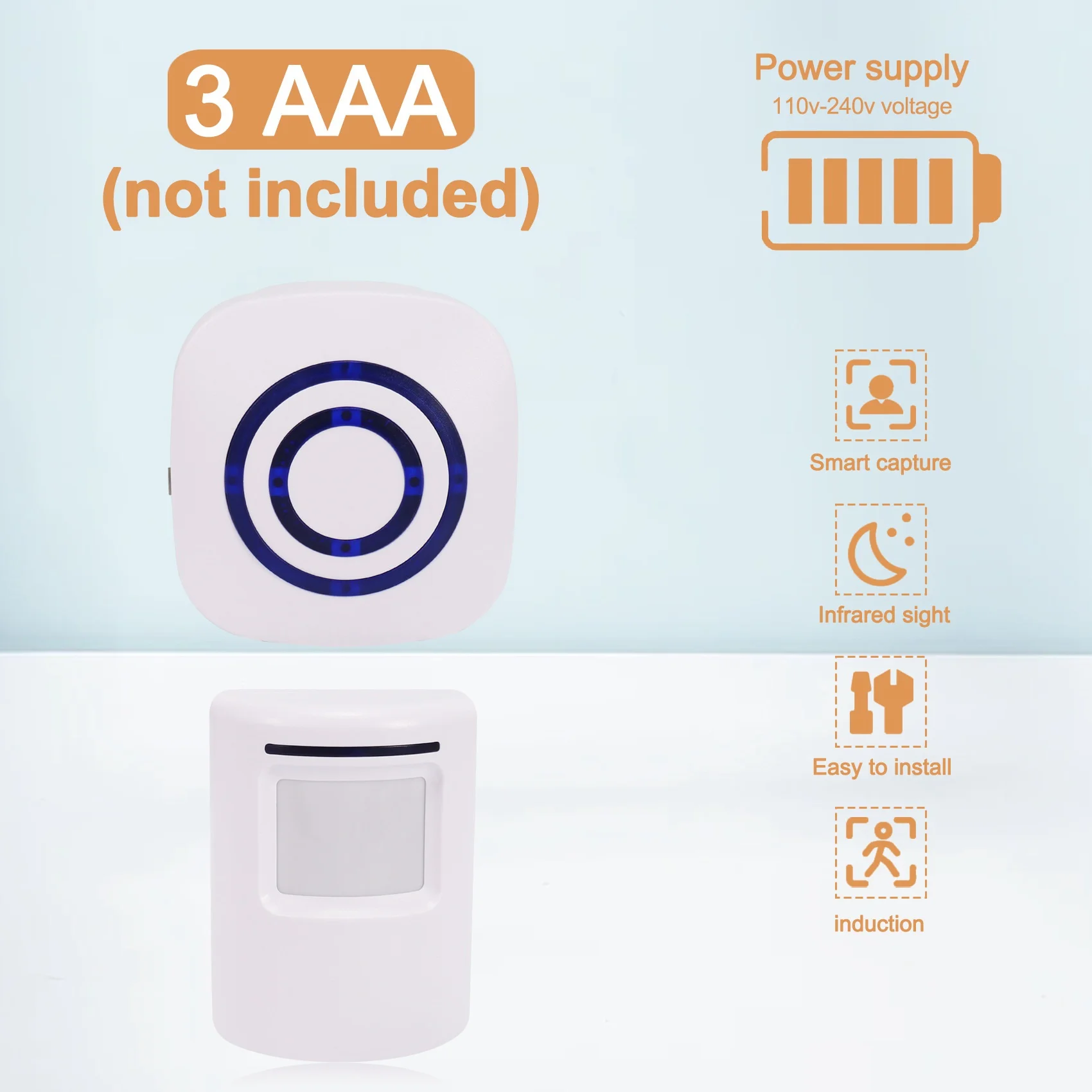 Carrilhão de porta, detector de sensor de movimento de porta de negócios sem fio inteligente visitante campainha alarme de entrada de segurança em casa com 1 plug-in rece