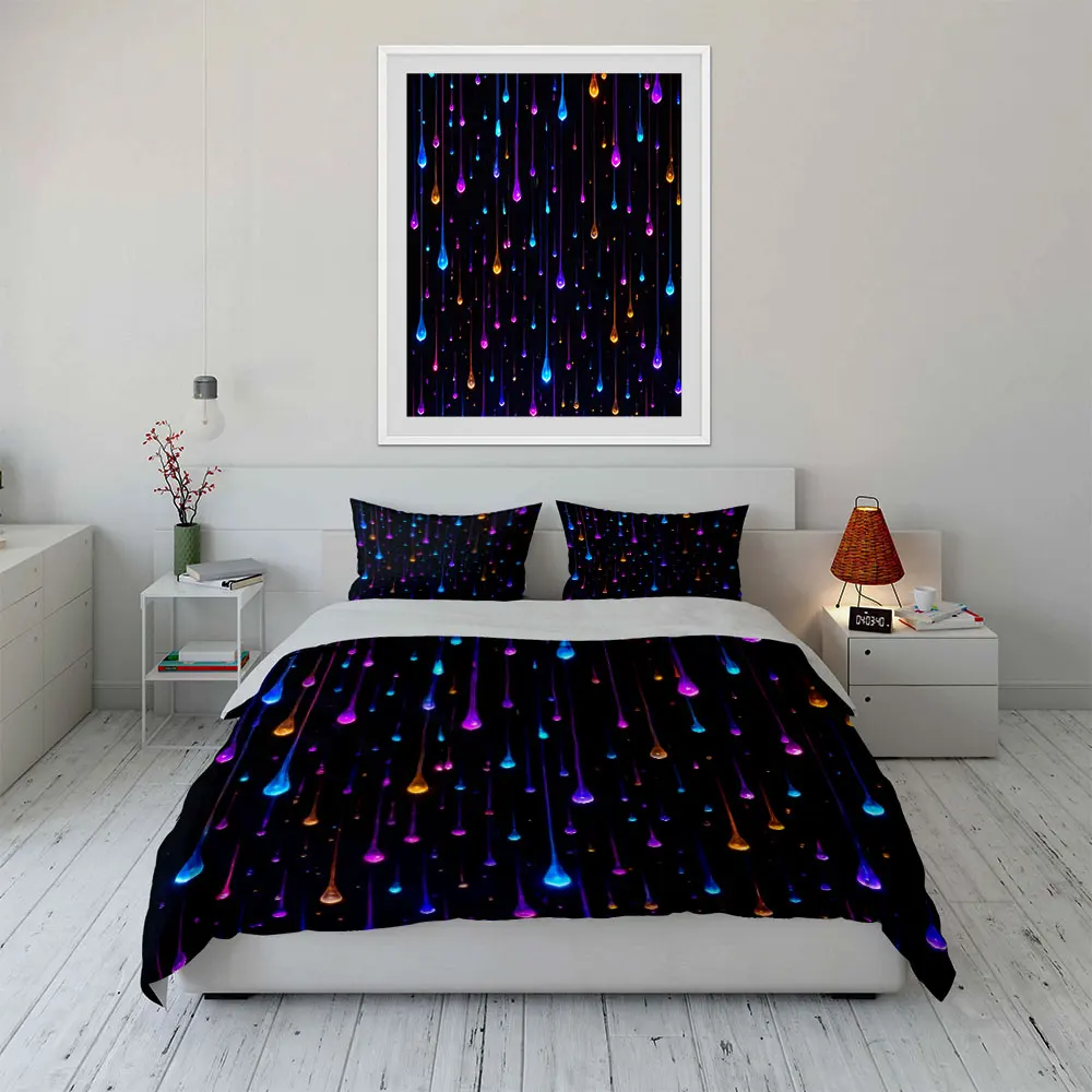 

"Colorful Raindrop Pattern Set" Bedding Set with 1 Duvet Cover 2 Pillowcases Single Double King Queen, Gift