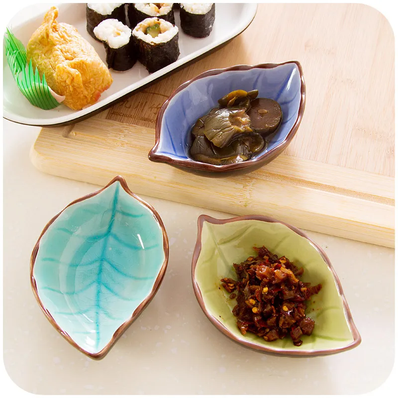 Tree Leaf Sauce Dish Mini Ceramic Plate Ice Crack Glazed Plate