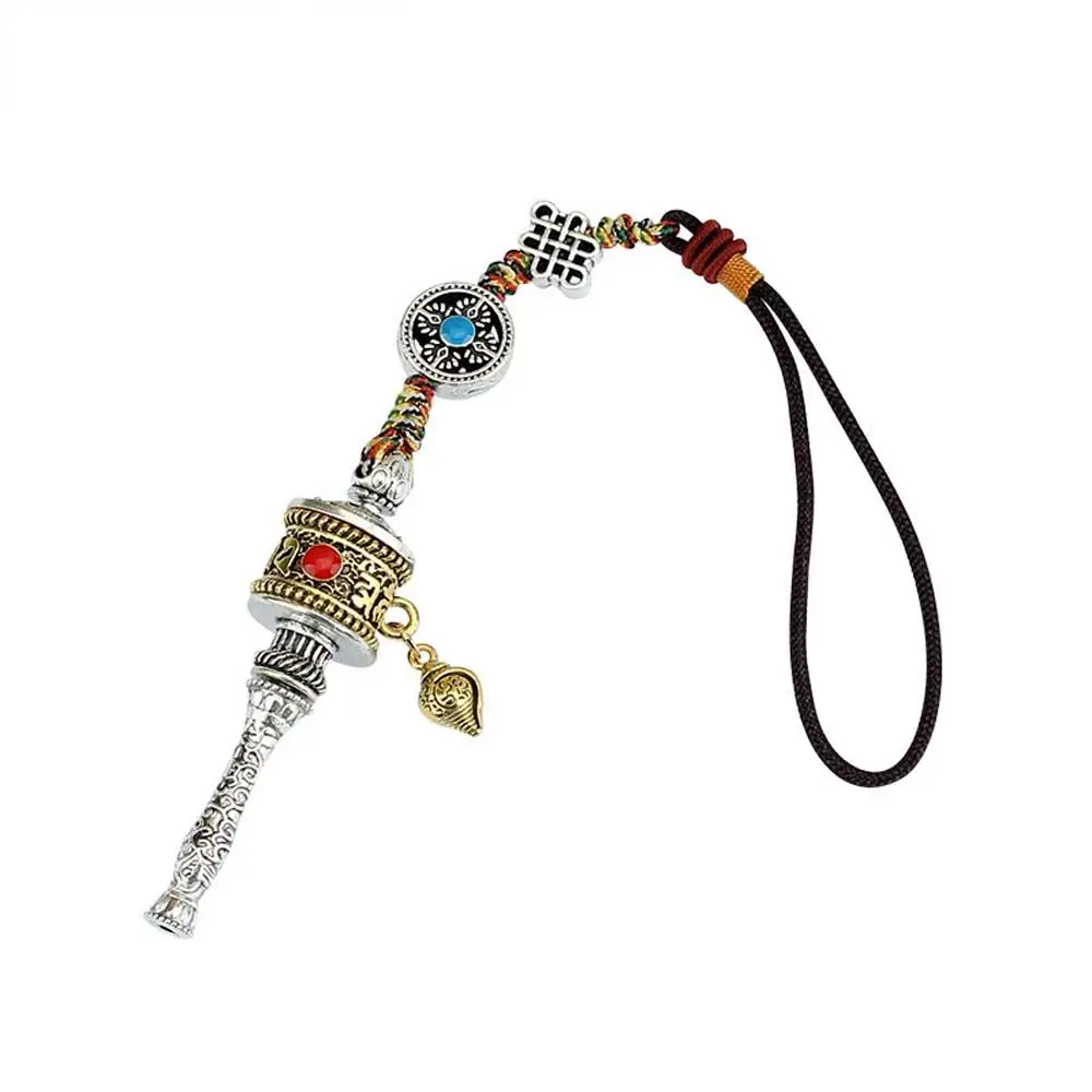 Men Jewelry Tibetan Six-character Mantra Car Ornament Vajra car keychain Buddhist keychain Key holder Prayer Wheel Pendants