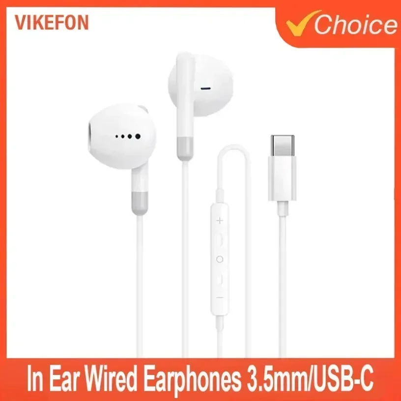 Suitable for Type-C wired in-ear headphones with microphones, supporting noise cancellation and low latency, suitable for gamingIn Ear Wired Earphones 3.5mm/USB-C Volume Control with Microphone Music Sports Headphones For iPhone 16 15 Samsung S24 Xiaomi
