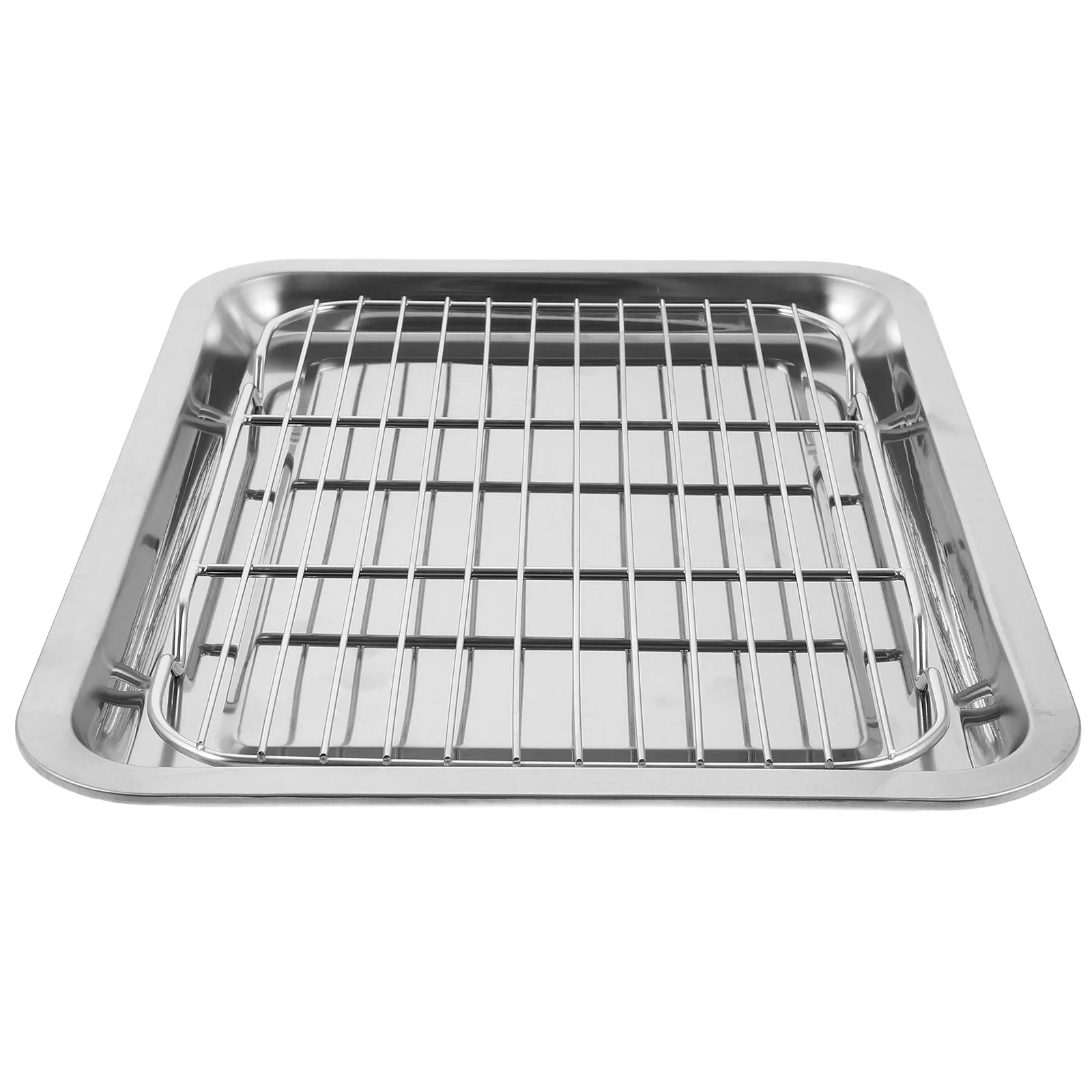 

Stainless Steel Baking Pan with Wire Rack 36x27x2cm Kitchen Food Plate Oil Draining Tray Snacks Storage Dessert Barbecue