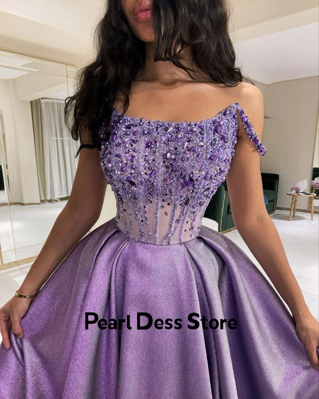 2024 Square neckline thin shoulder strap ball dress pearl sequin formal evening dress occasion dress Robe De Soiree