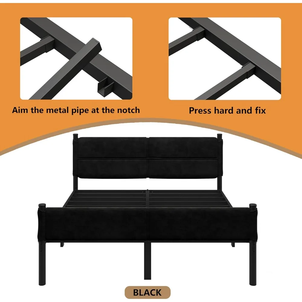 إطار سرير معدني كوين عالي التحمل مقاس 14 بوصة مع مساحة تخزين، سهل التجميع، لا حاجة إلى صندوق زنبركي، كريم أساس قوي للمرتبة