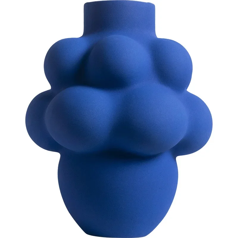 

Nordic Ceramic Vase Unique Bubble Blue Porcelain with White Flower Pattern Modern Matt Glaze Customizable Color for Home Decor