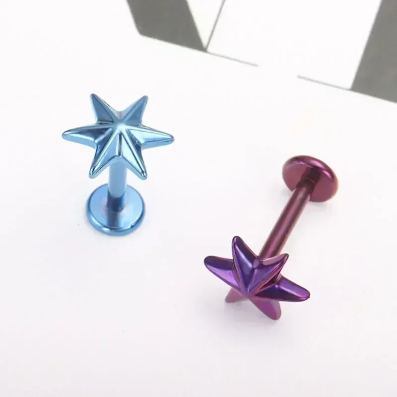 ASTM F136 Titanium 16G Six Pointed Star Stud Earring Labret Cartilage Tragus Helix Conch Lobe Piercing Anodizing Body Jewelry