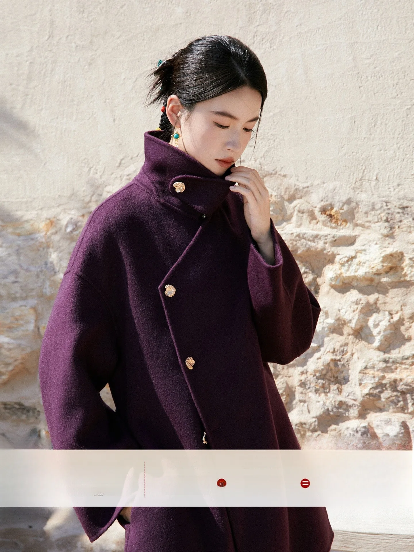 

Anytime Women's Woolen Coat High Branch eepskin Lapel Long Sve Warm Commute Sle Casual Loose Fit Pure Color Button
